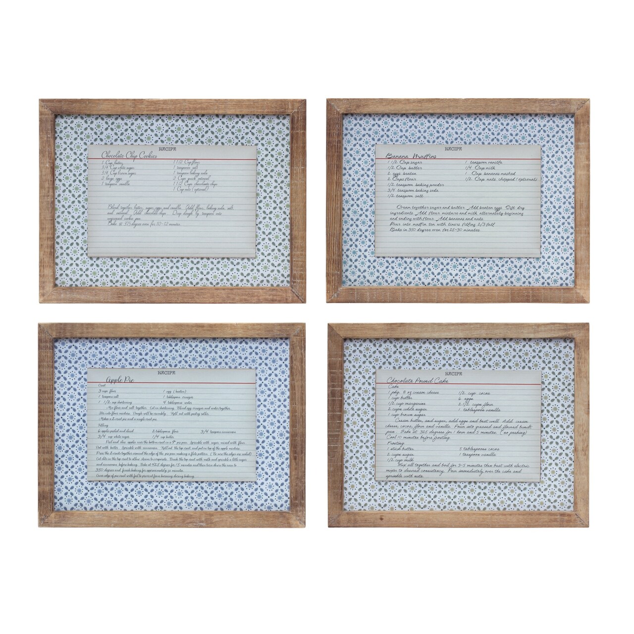 Melrose Framed Printed Recipe Cards Wall Decoration - 13.5" - Multi-Color - Set of 4